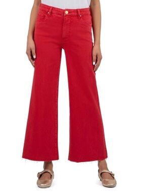 Kut from the Kloth Women’s Meg High-Rise Fab Ab Wide Leg Raw Hem Red size 4